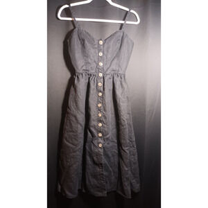 Reformation Tori Dress Black Linen Women 4 Spaghetti Strap Button Front Summer